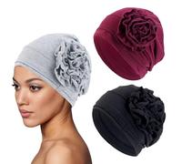 CWPFVQA Lot De 3 Chapeaux Turban Extensibles et Tricotés pour Femme - Élégants et Fleuris - Couvre-Chef