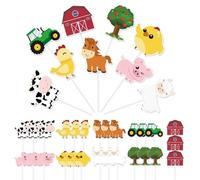 CWPFVQA Lot de 36 décorations de gâteau mignonnes sur le thème de la ferme, accessoires de gâteau pour anniversaire, fête prénatale, anniversaire d'enfant, couleur terre