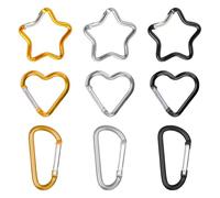 CWPFVQA Mousquetons Étoiles, Cœurs et D 3 Pièces, Alliage D'Aluminium, Noir, Argent, Or, Sac À Dos, Porte-Clés, Extérieur