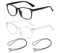 CWPFVQA Pack De 2 Lunettes Plates Et 2 Cordons De Lunettes, Lunettes Classiques, Lunettes Mode, Lunettes De Lecture, Lunettes D'Ordinateur, Cordons De Lunettes Élastiques Sportifs