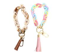 CWPFVQA Pack De 2 Porte-Clés Bracelet, Porte-Clés Chaîne En Résine, Porte-Clés Pompons, Porte-Clés Mode Femme, Porte-Clés Multicolores Épissés