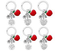 CWPFVQA Pack De 6 Porte-Clés Merci Enseignant En Métal, Pendentif Apple, Créatifs, Pendentifs Sac À Dos, Cadeaux Pour Enseignants