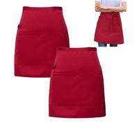 CWPFVQA Paquet De 2 Demi-Tabliers Rouges, Tabliers Courts, Tabliers De Cuisine, Tabliers De Cuisine De Serveur, Adaptés Aux Hôtels, Restaurants, Cafés, Cuisines Domestiques