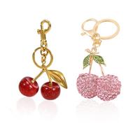 CWPFVQA Porte-Clés 2 Pièces, Breloques Cerises, Accessoires De Bagages, Porte-Clés pour Femmes, Porte-Clés Porte-Bonheur, Cadeaux pour Femmes