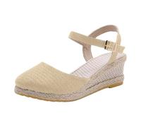 Cwuhyatre Espadrilles Sandales Talon Compensé Femme Fermé Devant Sandale Plateforme à Lacet Chaussure Femme Ete Sandale Fermer Devant Chaussures Plate-Forme En Paille Chic Et Elegant