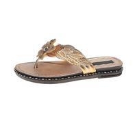 Cwuhyatre Sandales Femme été Confortable Nu Pieds T-Strap Bride élastique à La Cheville Ouvert Bout Chaussure De Plage Strass Cristal Florals Casual Chaussures En PU Cuir Antidérapant Style Bohème