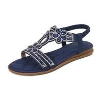 Cwuhyatre Sandales Plates Femme été Mode élégance Mules Sandales Bout Ouvert Rome Strass Bride Cheville Chaussures Pour Plage Vacances Causal Chic Style Bohème Sandals Orthopédiques Femme