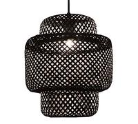 CWVYKNP Boho Light Luminaires Lampe Suspendue Noire Lampes Suspendues LED pour Îlot De Cuisine Abat-Jour De Lustre en Bambou Et Osier Tissé Luminaire Suspendu en Rotin Côtier pour Salle À Manger