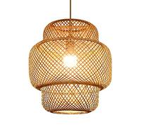 CWVYKNP Lampe à Suspension Beige simplicité Style scandinave, Lampe à Suspension en Bambou avec auvent en Bois, Lampe à Suspension Moderne pour Salle à Manger, Cuisine, Salon, Chambre à Coucher