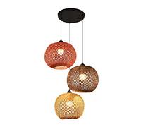 CWVYKNP Lampe À Suspension Vintage en Bambou À 3 Lumières Lampe À Suspension Tissée Boule en Rotin Plafonnier De Style Asie du Sud-Est Lampe Suspendue en Osier Naturel, pour Restaurant,Café