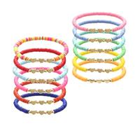 CWWYQ Lot de 12 bracelets d'amitié colorés Preppy pour filles, bracelets tressés faits à la main pour enfants, perles en argile en forme de cœur réglables pour l'été, surfeur, plage, fête