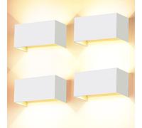 Cwycfw Lot de 4 Applique Murale 24W Blanc, Faisceau Réglable IP65 3000K | Appliques Exterieur 2000lm, 3000K Blanc Chaud, Revêtement en Poudre,Aluminium Brut, pour Maison Jardin Couloir