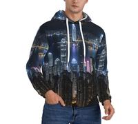 CWYHDUDOH Aerial Night Of View Hong Kong Imprimé Hommes À Capuche Pour Hiver Automne Printemps Casual Wear Chaud Léger Pull à Capuche Pull, Noir , 3XL