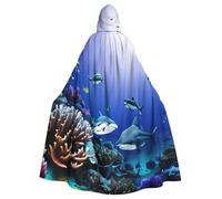 CWYHDUDOH Cape à capuche unisexe avec motif requin nageant sous la mer pour Halloween, cosplay, festivals de la Renaissance