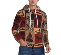 CWYHDUDOH Lodge Bear Pull à capuche pour homme avec imprimé cerf et poisson pour l'hiver, l'automne, le printemps, vêtement décontracté chaud et léger, Noir , 3XL