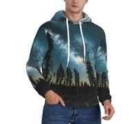 CWYHDUDOH Night Sky With Trees Print Men Hooded For Winter Autumn Spring Casual Wear Warm Lightweight Hoodie Pullover, Noir , XS