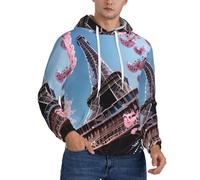 CWYHDUDOH Peinture à l'huile Paris Tour Eiffel Imprimer Hommes À Capuche Pour Hiver Automne Printemps Casual Wear Chaud Léger Hoodie Pullover, Noir , 4XL
