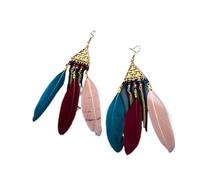 CWZZWS 1 Pays Boucles d'oreilles en Plumes bohèques pour Femmes-Boucles d'oreilles en Plumes à chaîne Multicouche géométrique pour Femmes, Filon à Plumes Ethnique Fringe Courbe Fashion Broupe