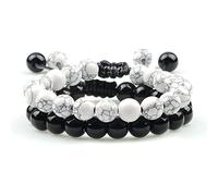 CWZZWS 2 pièces de Perles œil de Tigre pour Hommes et Femmes, breloque en Pierre de Lave Onyx, Bracelets de Yoga, Cadeau pour Amis