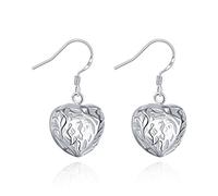 CWZZWS 925 Sterling Silver Filigree Hollow Heart Drop Boucle, Love Heart Slee Orees, Boucles d'oreilles Pendantes à Crochet délicat, Bijoux pour Femmes de Mariage