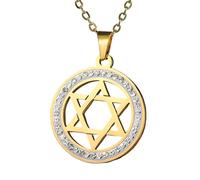 CWZZWS Accessoires pour Filles Collier de David pour Les Femmes et Les Hommes, 92 Collier David Hexagram Round Hollow Posting, Women Jewish Star Collier Femmes, Star of David Collier for Men