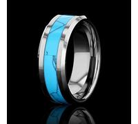 CWZZWS Anneaux argentés 8 mm Ring Incrust Turquoise Men Mariage Band de mariage Engagement Men de mariage Sonnets Silver Rings pour femmes (Couleur: Silver, Taille: 10)