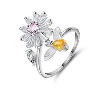 CWZZWS Anneaux ouverts pour les femmes, anneau ajusté vintage Daisy Bee Rose Zircon Bijoux romantique Gift For Girl Femmes Couple Engagement Mariage Éternité Anneau de Noël Cadeau