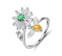 CWZZWS Anneaux ouverts pour les femmes, anneau ajusté vintage Daisy Bee Zircon Bijoux romantique Gift For Girl Femmes Couple Engagement Mariage Éternité Anneau de Noël cadeau
