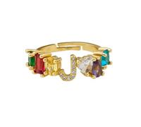 CWZZWS Anneaux ouverts pour les femmes, élégant élégant bohemien arc-en-ciel zircon initiales alphabet j sonneurs d'or cadeau de bijoux romantique pour filles couple de fiançailles
