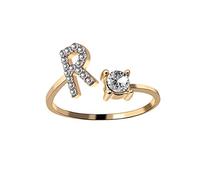 CWZZWS Anneaux ouverts pour les femmes, élégant élégant cubique zircone initiales r Golden Rings Gift Romantic Jewelry For Girl Women Couple Engagement Wedding