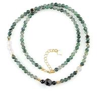 CWZZWS Boucles d'oreilles ， Boucles d'oreilles Jade Collier d'agate Moss Agate Collier cristal Green Collier d'oreille Set Black Agate Diamond Cut Lucky Perle Clear Quartz Antique Meditation