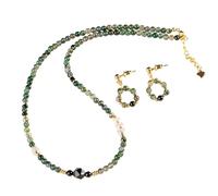 CWZZWS Boucles d'oreilles ， Boucles d'oreilles Jade Collier d'agate Moss Agate Collier cristal Green Collier d'oreille Set Black Agate Diamond Cut Lucky Perle Clear Quartz Antique Meditation