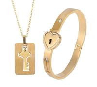 CWZZWS Bracelet de Verrouillage avec clé pour Femmes et Hommes - Bracelet Love Heart Lock Bracelets Bracelet Clé Pendentif Collier, Serrure Et Clé Collier pour Couples