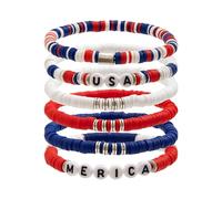 CWZZWS Bracelets 4 Juillet Célébration Bracelet Set Independence Day Doft Ceramic Beded Braceletstretch Chunky