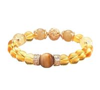 CWZZWS Bracelets ， Bracelets perlées Feng Shui Citrine Citrine Jaune Crystal puissant King Lord Wealth Bracelet Tiger Eye Evil Eye Bouded Stretchy Talisman Luxurious Vacation Bijoux pour Prospe