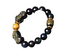 CWZZWS Bracelets ， Bracelets perlées Feng Shui double pixiu/pixiu bracelet attire la richesse et la prospérité, l'obsidienne arc-en-ciel, la pierre des yeux du tigre, le sutra cardiaque, le bracelet
