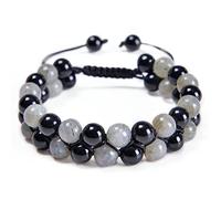 CWZZWS Bracelets de Perles pour Hommes, Bracelet à Double Couche 8/10 mm Bracelet réglable pour Hommes 30 cm