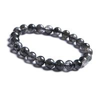 CWZZWS Brésil 8 mm Natural noir Rutilated Quartz Gemstone Crystal Stretch Round Bead Bracelet