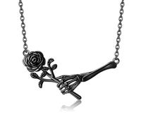 CWZZWS Collier de rose noire 925 Serling Silver Rose Skull Pendant Gothic Jewelry Gift For Women Cadeaux