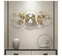 CWZZWS Corloges murales en métal 3D Sunburst, Ginkgo Leaf Design Grande Horloge Murale silencieuse, Chambre à Coucher de Salon Moderne