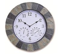 CWZZWS Horloge de Jardin extérieur 14 Pouces Horloge Murale étanche avec thermomètre et hygromètre Style européen résine Round Garden Mural décoration intérieure