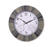 CWZZWS Horloge Horloge étanche horloges de Jardin extérieures, Grandes avec température et humidité, horloges de Jardin extérieur humidité et épreuve de poussière Horloge Murale de Sortie 14 Pouces