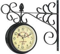 CWZZWS Horloge Murale Art Horloge rétro Style Antique Horloge Murale Double Face Stage Horloge Jardin de Jardin intempéries de la Station extérieure avec Cadran Double Face en métal horloges murales
