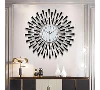 CWZZWS Horloge Murale en métal en Cristal 3D Miroir argenté Sparkling Decorative Living Room Home Batterre Faire Une Grande Horloge Murale Moderne créative Moderne