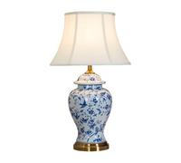 CWZZWS Lampe de Table Chinoise de 64,9 cm de Haut, Lampe de Table en céramique Florale à Fleurs Bleues, Lampe de Table de Chevet Vintage avec Abat-Jour en Tissu pour Salon, Chambre à Coucher, Maison