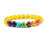 CWZZWS Natural Stone Tiger Eye 7 Chakra Bracelets & Bangles Yoga Balance 8 mmbeads Bouddha Prière Bracelet Elastic Men 20 cm Couleur Topaze