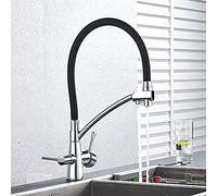 CWZZWS Robinets, Filtre Purification Purification Flexible Cuisine Rotation Fauce de Cuisine Double Bec Double poignées Batteur Tap Chaud et Froid Pureau Pur/Nickel brossé B