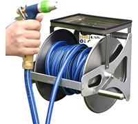 CWZZWS Roule du Tuyau de Jardin, Rack de Stockage de tuyaux d'eau à Eau à l'extérieur Murd Murned, Nettoyage du ménage Irrigation à Haute Pression Porte-Canon avec Tuyau (+ DN15 10m Blue