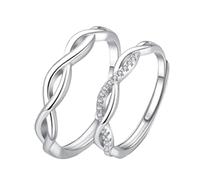 CWZZWS Ses Hers Couples Ring Set S925 Silver Réglable Anniversaire Promedar Wedding Twist Ring Engagement Bands Finger Bands Fin Love Amour Matching Cadeaux pour femmes hommes