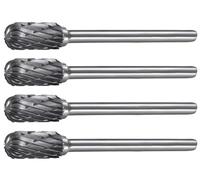 CX0613M03 Lot de 4 limes rotatives en carbure de tungstène de 6 mm de diamètre, tige de 0,3 cm, outil de fraises rotatives en forme de boule cylindrique à double coupe, pour sculpture sur bois,